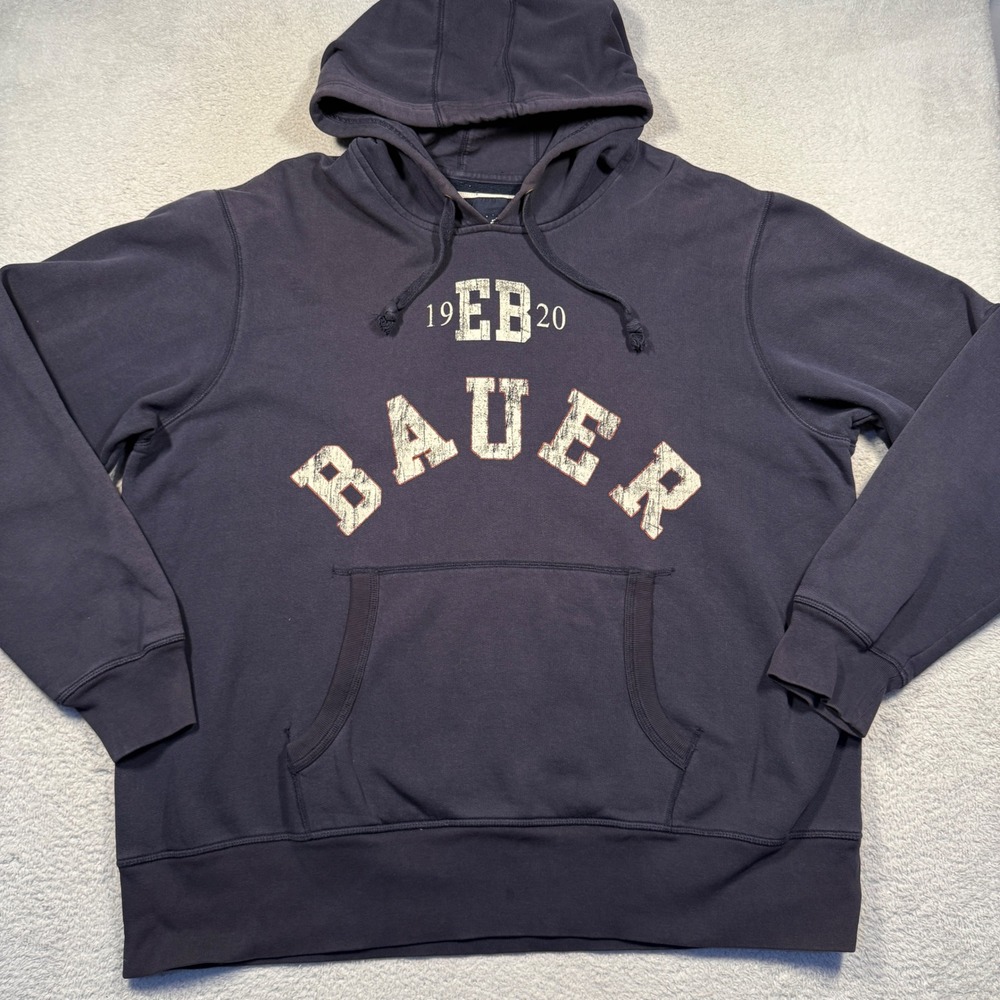 Eddie Bauer Hoodie Mens XL Navy Blue Distressed Graphic Pullover Sweatshirt